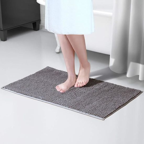 Tapis De Salle De Bain Chenille Noir 40x60 Cm - Absorbant, Antidérapant, Lavable