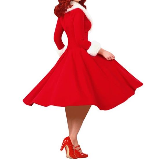 Sutelang Lurryly Robe De Noël En Velours Pour Femme Col Rond à Manches Longues MèRe Noël Longue Robe De Cocktail Soirée Joyeux Noël Rouge Velours Robe Classique