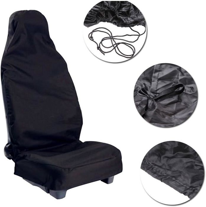 2 Pièces Protection Siège Voiture EIHI - Housse Universelle Étanche Noire - Avec Sac De Rangement