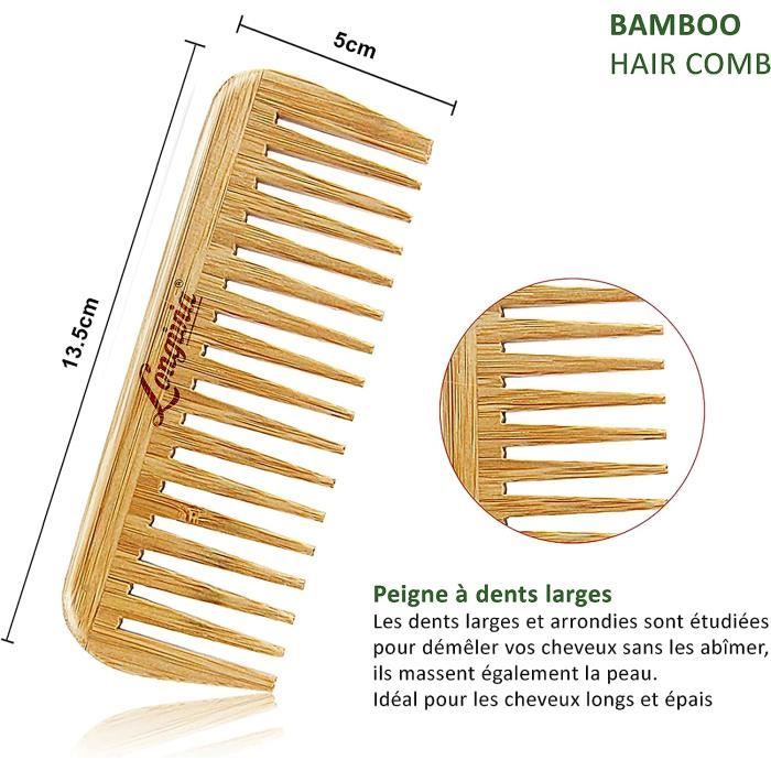 Peigne Bois Cheveux Bouclés Peigne Dent Large En Bambou 100% Naturel-  Peigne Écologique Demelant Grosse Dent Large En Bois A[u59]