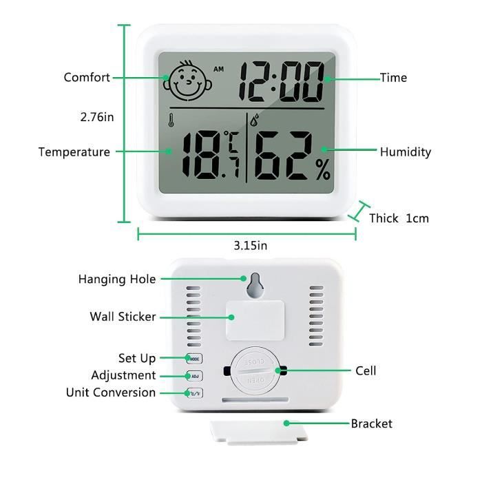 3 pièces) Mini Thermomètre Hygromètre Intérieur, Digital Thermo HygromèTre  Indicateur Précision D'ambiance Moniteur de Température