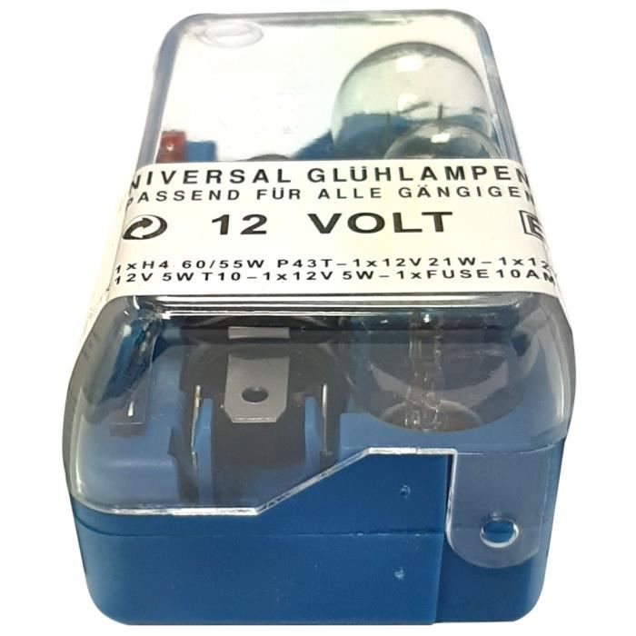 Turbocar - Coffret ampoules voiture H4 standard - 10 pièces - Ce kit  comprend 7 ampoules et 3 fusibles enfichables - Compatible avec tous types  de véhicules (voiture, camion…) - Ampoule voiture : : Auto et Moto