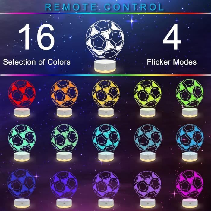 CooPark Veilleuse pour enfants Lampe d'illusion d'optique 3D de football  avec télécommande 16 couleurs changent anniversaire de football noël idée