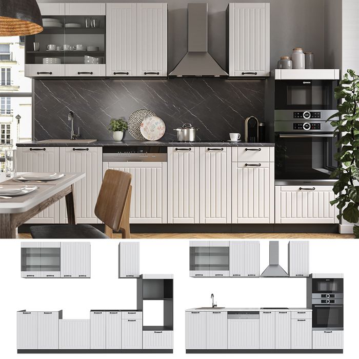 Cuisine en angle Fame-Line Single style rustique 190cm anthracite vert or Vicco