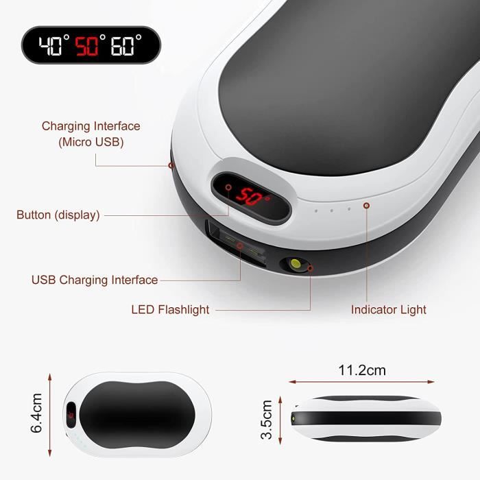 Chauffe-mains Rechargeables 8000mAh - 2 Unités Magnétiques, 3 Niveaux De Chaleur, Forme Mangue, Pour Extérieur