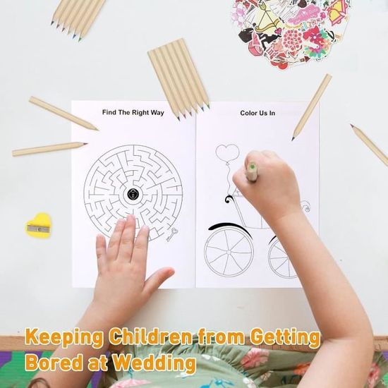 Lot De 10 Livres De Coloriage Thème Mariage Pour Enfants Avec Autocollants, Crayons, Gommes Et Boîte Cadeau – Idéal Pour Les Petits Invités !