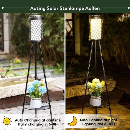 Lot De 2 Lampes Solaires D'extérieur Avec Support Pour Plante – Trépied Métal 36 Pouces – Éclairage Jardin, Terrasse, Allée, IP65