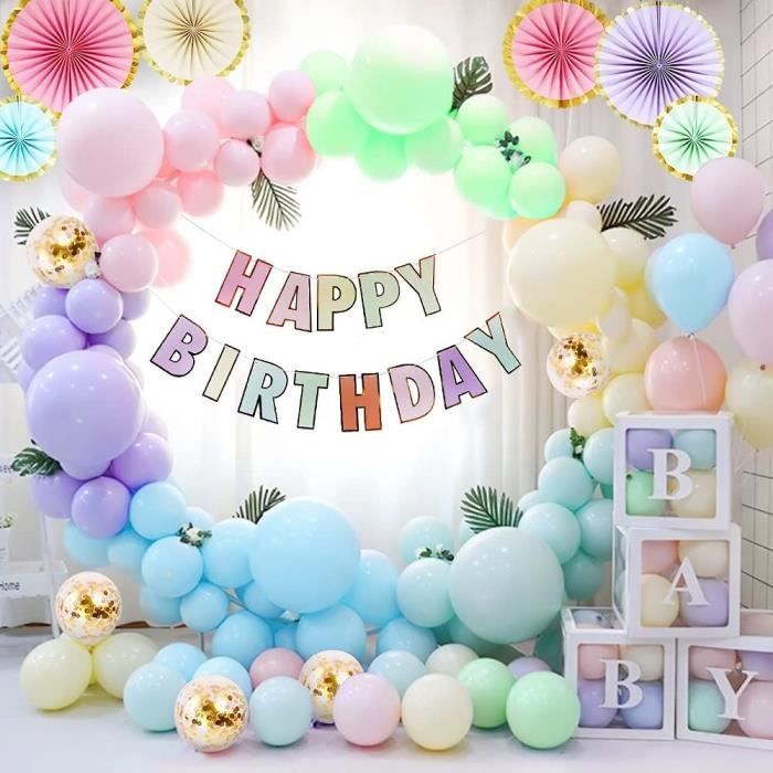 Decoration Anniversaire Bleu Marine Et Or, Bannière De Joyeux Anniversaire Et Ballons étoilés Dorés, étoiles Pailletées Suspendues Avec Tourbillons