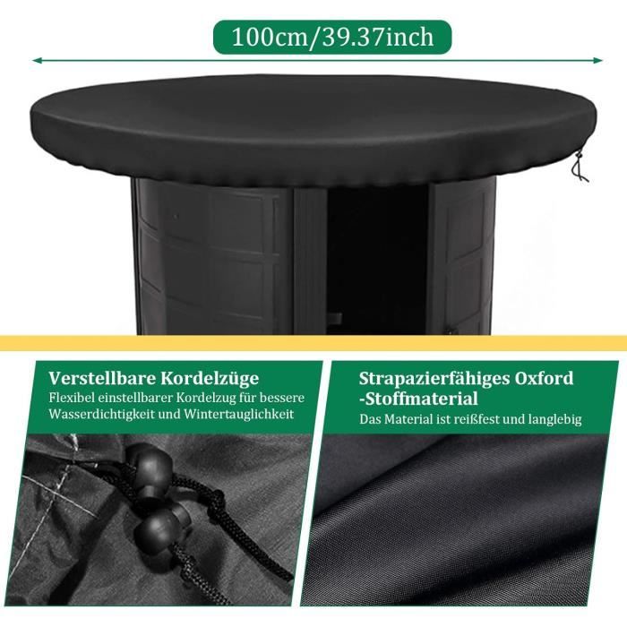 Housse Brasero Rond 100cm - Protection Étanche, Anti-UV - Pour Barbecue, Feu De Camp - Noir