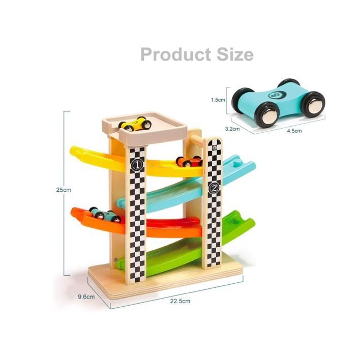 Jouet Rampe de Voiture en Bois, Piste de Course en Bois avec 6 Mini  Voitures, Circuit Rampe Voiture Educatif Jouet pour Enfant Garçons Filles  Cadeaux