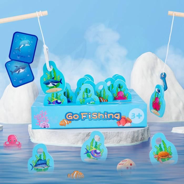 Doloowee Jeu de pêche magnétique pour enfants de 3, 4, 5 ans, garçons et filles, jouet éducatif, jouet magnétique, jeu de pêche musical avec 4 jeux de pêche pour enfants et 24