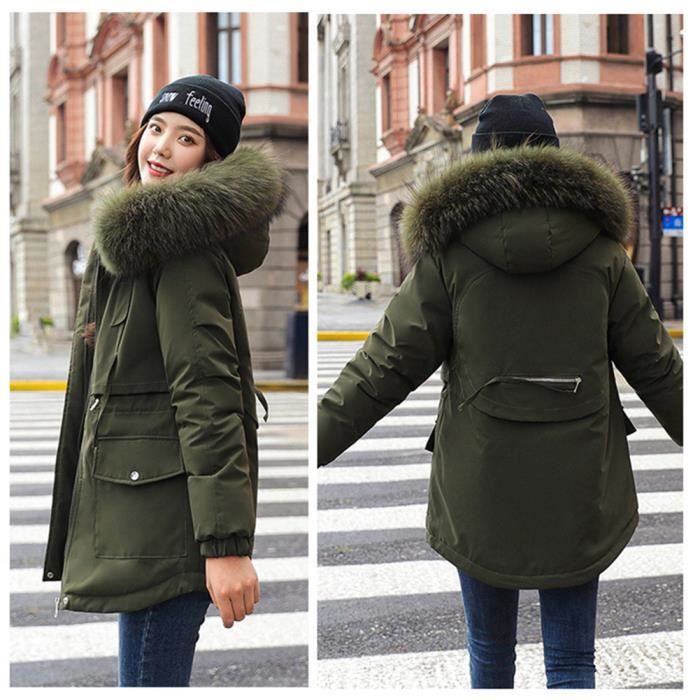 Femmes Manteaux a Capuche Fourrure Faux Pardessus Hiver Manteau a Manches Longues Epaissir Caban Coupe Slim Confort Armee verte Armee verte Cdiscount Pret a Porter