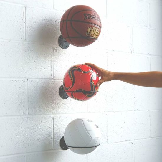 Lot De 2 Supports Muraux Palmier Pour Ballons – Rangement Basket/Foot Créatif Et Gain De Place (Noir)