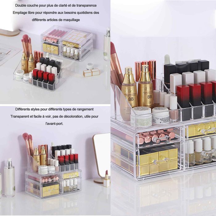 Porte-crayon Transparent Givré à 4 Niveaux - Organisateur Pour Stylos, Pinceaux Maquillage, Rouges à Lèvres - Compact, Design Incliné