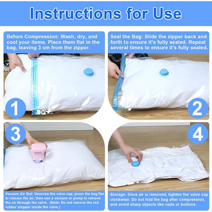 Sac Sous Vide 100x80cm – Sac de Rangement Sous Vide pour Couettes/Vêtements  avec Pompe Électrique,Léger, Étanche