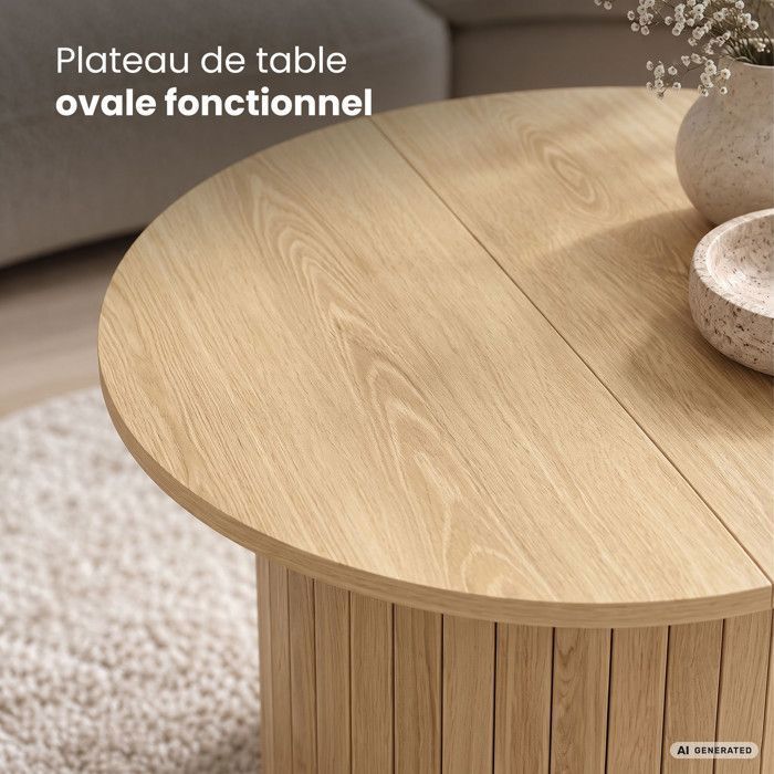 Table Basse Ronde Dw Table basse NUBO coloris bois naturel 60 cm ronde cannelée 60x60x45 cm ...