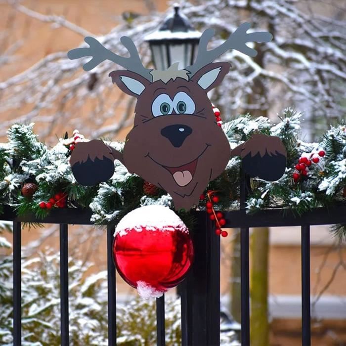 Décoration De Noël Pour Clôture – Panneau élan Rigolo, Avec Gants – Pour Jardin, Terrasse, Balcon