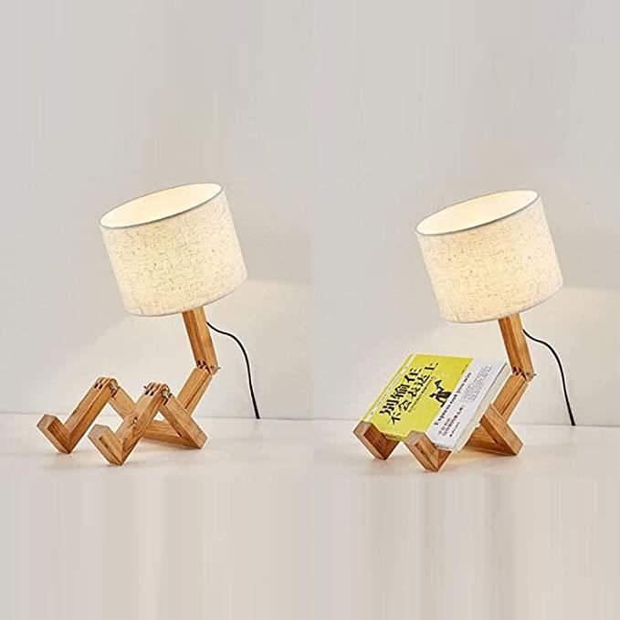 Lampe De Chevet Robot Lot De 2, Lampes De Bureau Créatives Pour Chambre À  Coucher,Corps Bois Réglable,Salon Diy Lampe De Tabl[J1260]