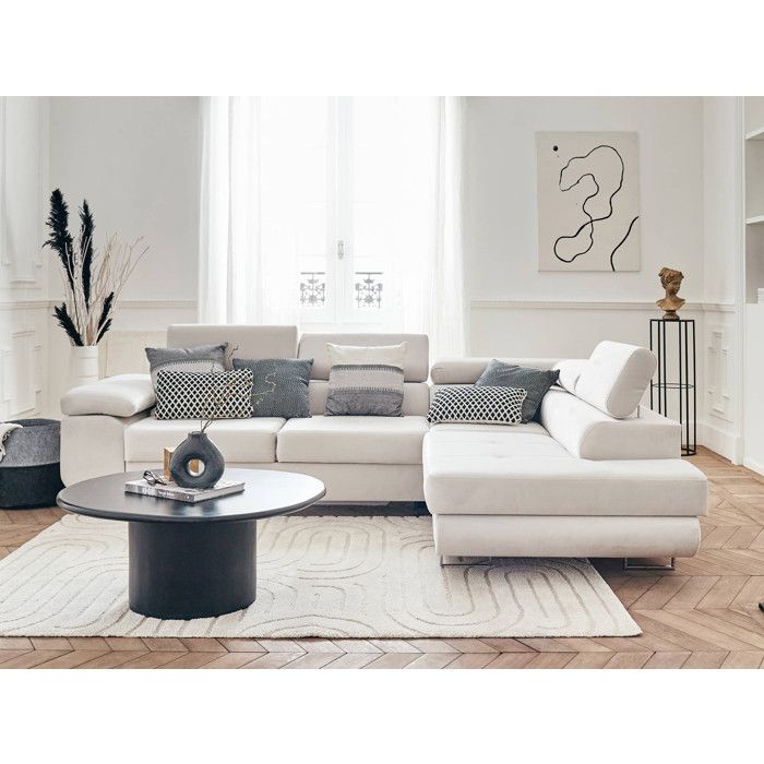 Canapé D'angle Poltron Et Sofa Avec Coffre De Rangement - Gris Tissu 260 Cm