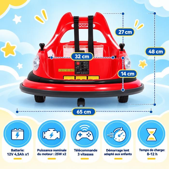 6V Auto Tamponneuse Électrique Enfant avec Télécommande, 360°avec