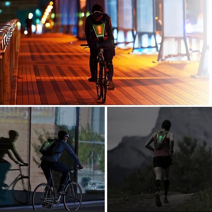 Gilet de Cyclisme Reflechissant OUTAD Attache sur Sac a Dos Signal Telecommande Rechargeable USB Noir
