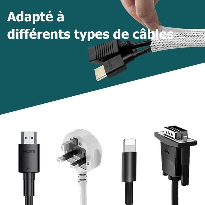 Manchon de Cache Câble, 3m-6mm Réglable Gaine Câble, Extensible Gaine Range  Cable Informatique, Gestion de Câble[S173]