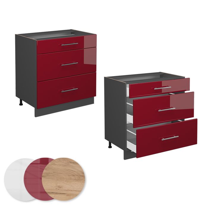 Meuble de cuisine haut vitré Fame-Line, Rouge bordeaux Haute brillance, 80 cm, Vicco