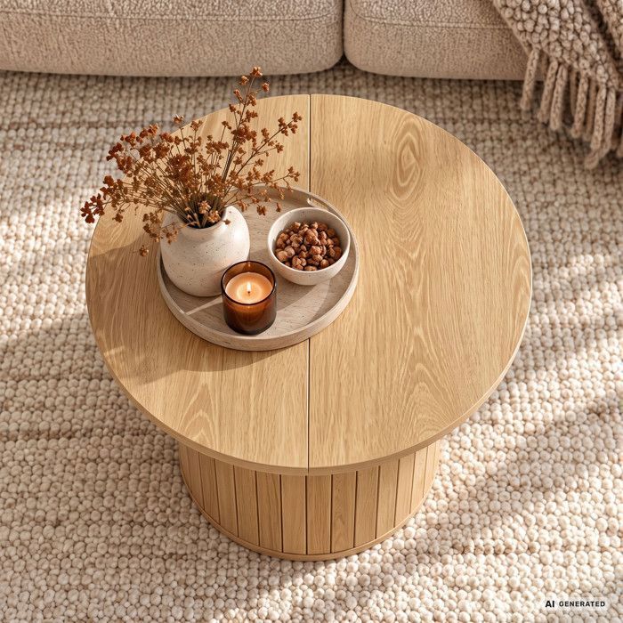 Table Basse Ronde Dw Table basse NUBO coloris bois naturel 60 cm ronde cannelée 60x60x45 cm ...