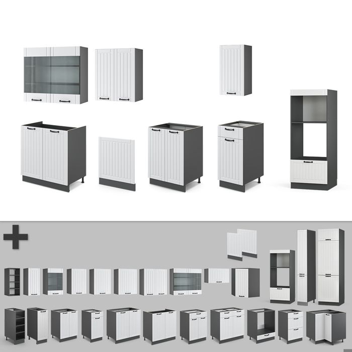 Cuisine équipée Vicco Fame-Line 300 Cm – Style Rustique Anthracite Et Blanc