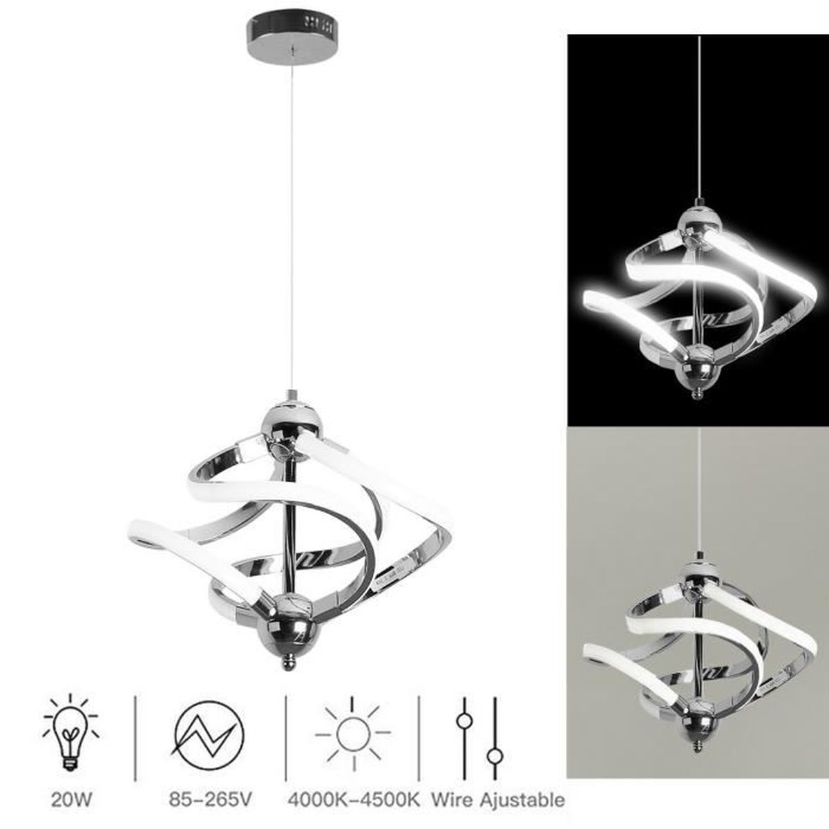 Suspension En Metal Led Moderne Blanc 20w Chrome Lampe Lustre Reglable De Forme Spherique 4000k Suspendus Luminaire Achat Vente Suspension En Metal Led Mod Soldes Sur Cdiscount Des Le 20 Janvier Cdiscount