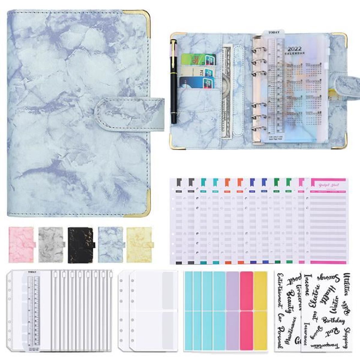 Classeur Budget A6 Avec Enveloppe Budget, Pochette Budget, ??tiquettes, Autocollants, Pour 