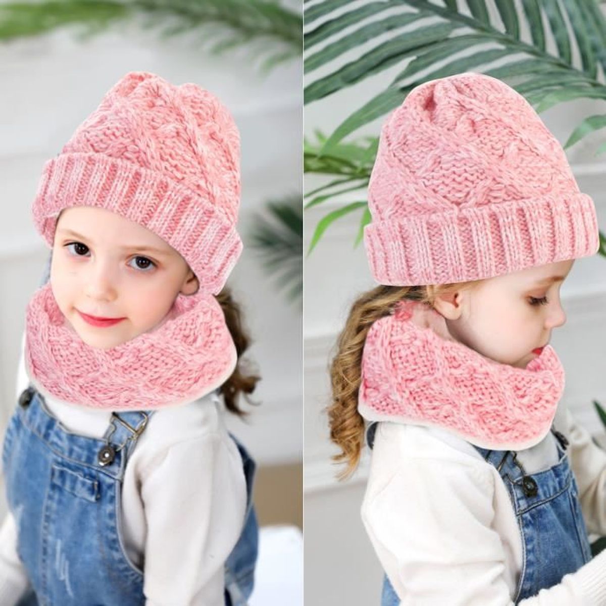 2pcs Bonnet Bebe Enfant Chapeau Capuche Tricot Tour De Cou Chaud Hiver Rose Echarpe Chapeau Bonnet A Tricoter Cdiscount