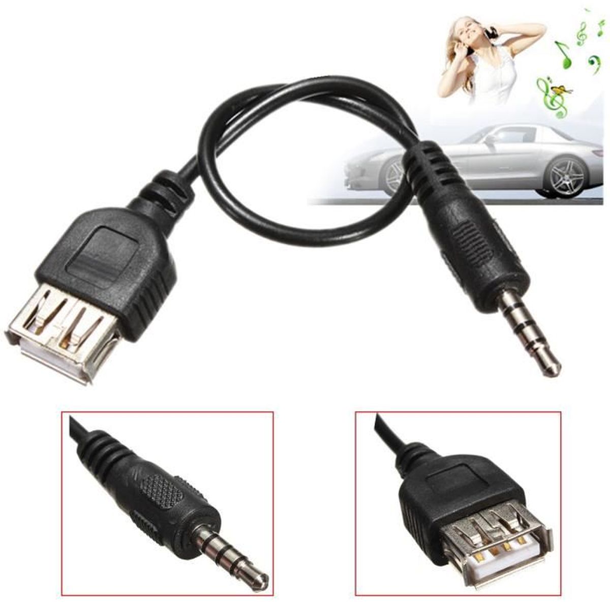 Tempsa 3 5mm Male Cable Adaptateur Audio Jack Vers Usb 2 0 Femme Connecteur Voiture Mp3 Cable Tv Video Son Avis Et Prix Pas Cher Cdiscount
