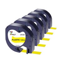 5x 7MAGIC Compatible pour Dymo LetraTag Ruban Plastique 91202, 12mm x 4 m,pour Dymo LetraTag LT-100H,  noir sur jaune