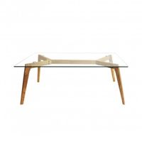 Table basse rectangulaire - AC-DÉCO - Bois massif - Verre - 110 x 60 x 45 cm