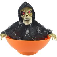 Bol à bonbons d'Halloween, squelette animé, bol à bonbons électrique lumineux avec yeux rouges et son (orange).