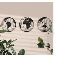 Décoration Murale en Métal Trois globes, Line Art Mural de Carte du Monde globes, minimaliste globes wall art metal 126 x 50 cm