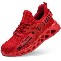 MBP chaussures de sécurité pour hommes femmes-Chaussures de travail d'extérieur légères et respirantes à bout en acier-rouge