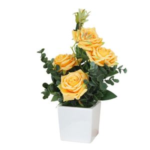 FLEUR ARTIFICIELLE Rose Artificielle En Pot Rose En Pot Plante Simulation Fleurs En Céramique Petit Bonsa Artificiel Rose En Luminaire Vase