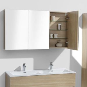 COLONNE - ARMOIRE SDB Armoire de toilette bloc-miroir SIENA largeur 120 cm, chêne clair texturé Beige