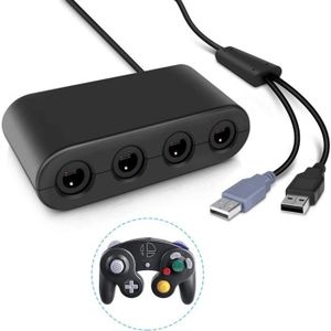 ADAPTATEUR MANETTE Gamecube Controller Adapter,pour Super Smash Bros Adaptateur avec 4 Ports pour Wii U,Nintendo Switch et Ports USB pour PC (Noir)