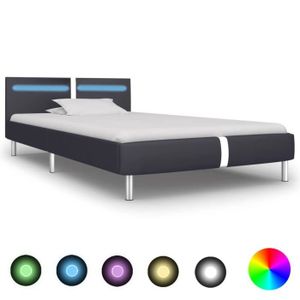 STRUCTURE DE LIT Cadre de lit adulte seul contemporain avec LED noir similicuir 90 x 200 cm - SPV