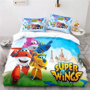 Parure housse de couette coton Super Wings Team 140x200 cm avec Taie d'oreiller