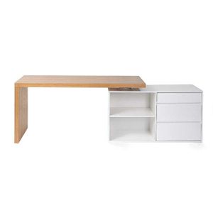 BUREAU  Bureau design modulable blanc brillant et frêne - MILIBOO - NEW MAX - 3 tiroirs - 2 niches