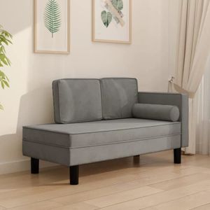 CHAISE LONGUE Chaise longue avec coussins et clair - Omabeta - Simplicité - gris clair - velours bois massifcontreplaqué - 118x55x57cm(LxlxH) 7405