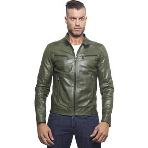 Veste en cuir homme verte clearance