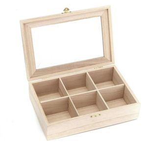 Blanc 4 6 ou 9 Section en Bois MDF tea box multi compartiments de rangement Transparent Couvercle