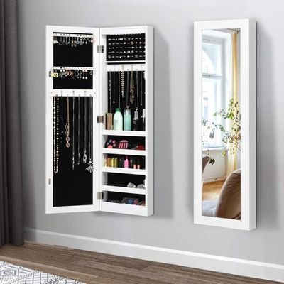 HOMASIS Armoire à Bijoux Miroir Mural Avec LED Automatique - Blanc, Grand Rangement