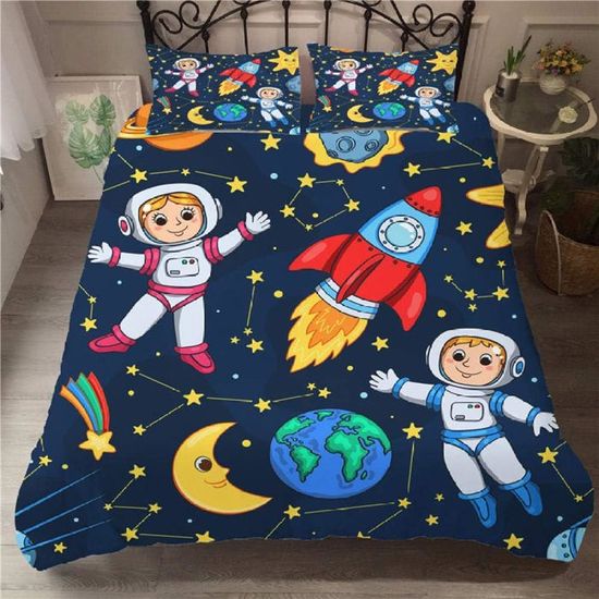 BARDYS Astronautes Parure De Lit Avec Taie D'oreiller, Ensembles De Literie En 3D Imprimé Espace Housse De Couette Pour Garçons Filles Linge De Lit En