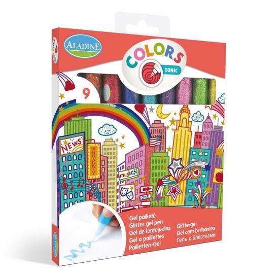 Coffret 9 Crayons Gel Pailletés Aladine Colors Glitter Tonic - Loisirs Créatifs Dès 5 Ans